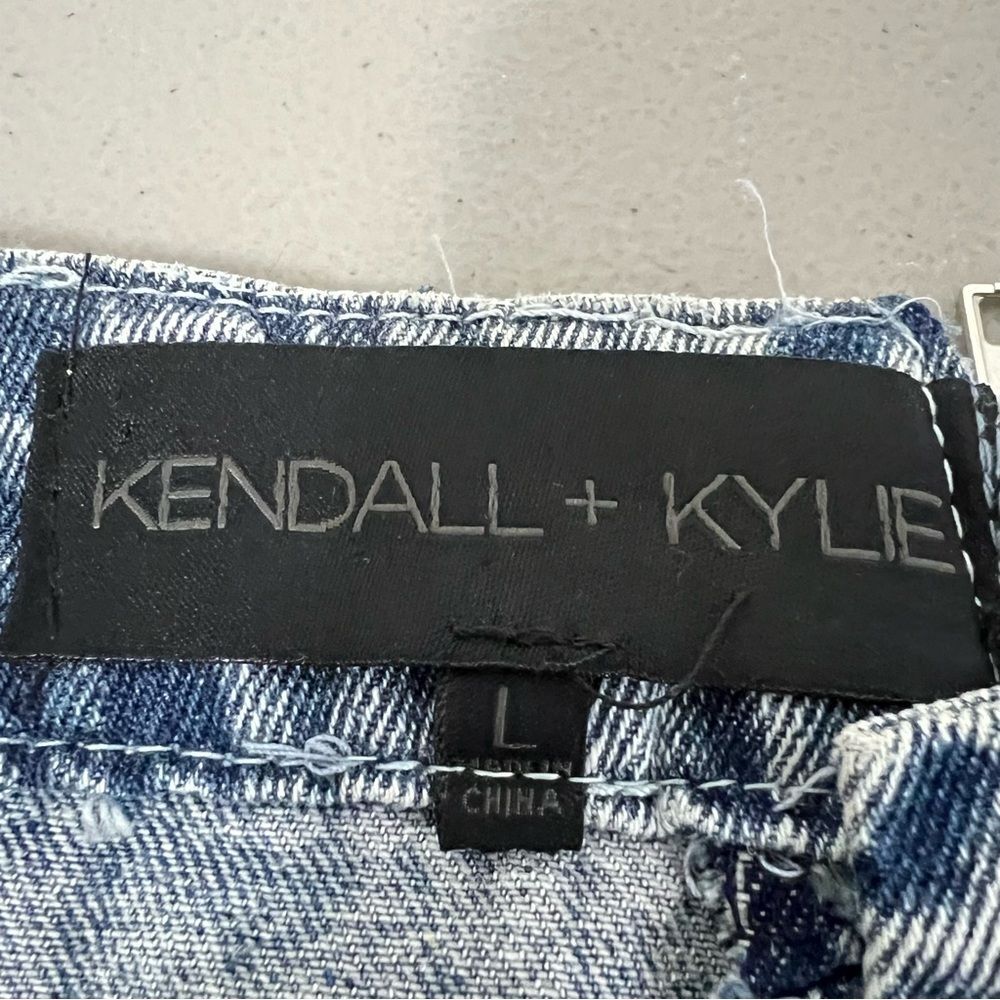 Kendall & Kylie Denim Strapless Jumpsuit Size Tie Large Belt Cropped Leg - Picture 8 of 13